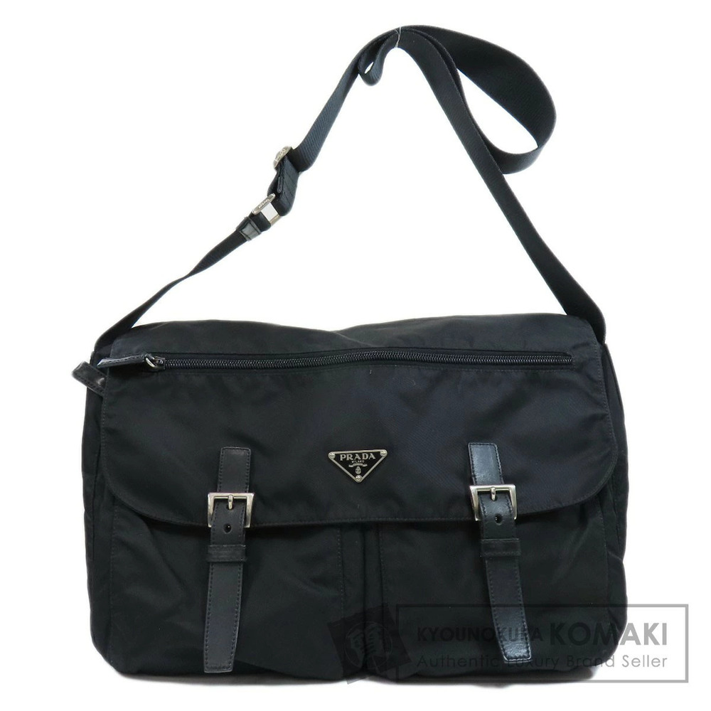 Prada Tessuto Messenger Crossbody Bag black leather trim